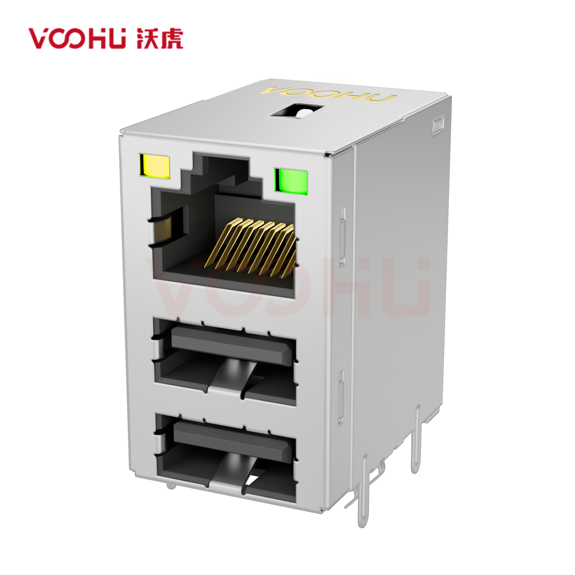 SYTRU222188AB1WDB1162 90° 侧面插入  1*1 开口朝上 Y/G DIP RJ45+USB