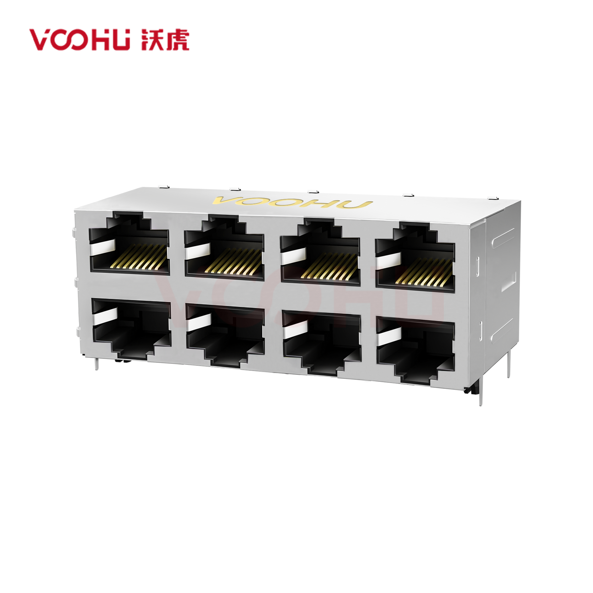SYT24Q077GWA4D068 90&deg; 侧面插入 2*4 开口朝上/下 1000BASE  带屏蔽 DIP RJ45