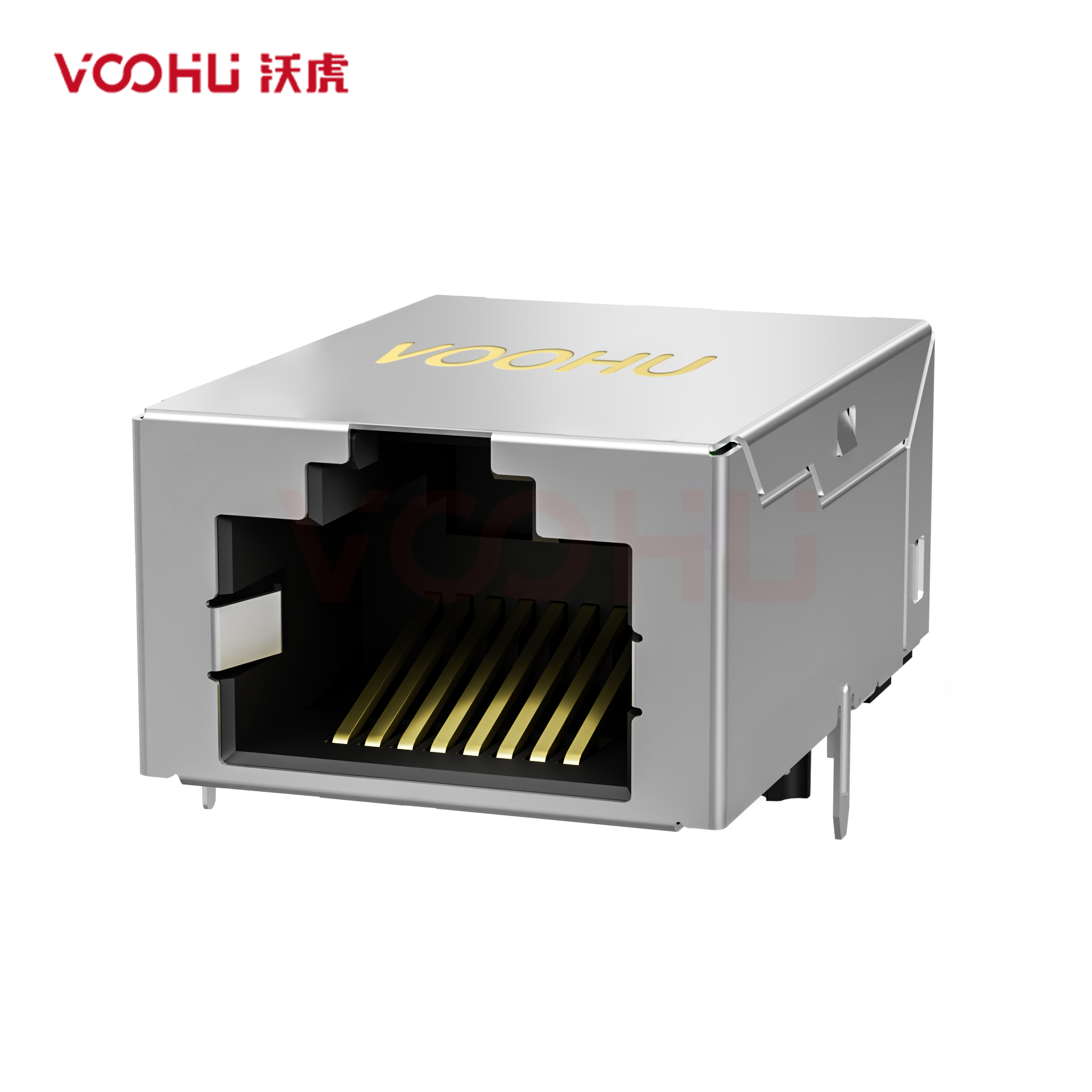 SYT811Q008GWA2DB057  90° 侧面插入 1*1 开口朝上 1000BASE DIP RJ45 (低高度)