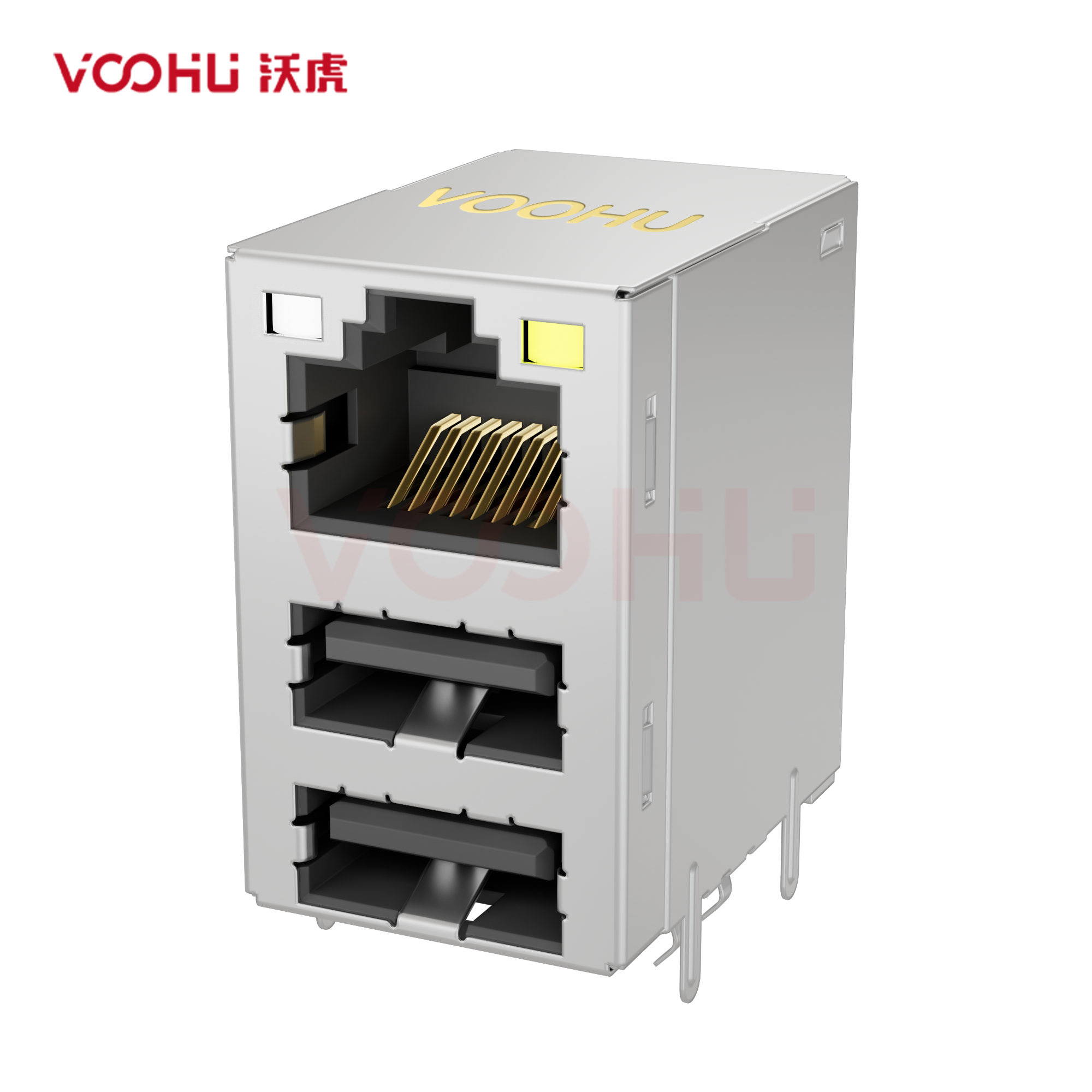 SYT711U3Q692AF5WDB2057  90&deg; 侧面插入 1*1 LED GO/Y DIP RJ45+2USB3.0 2.5G