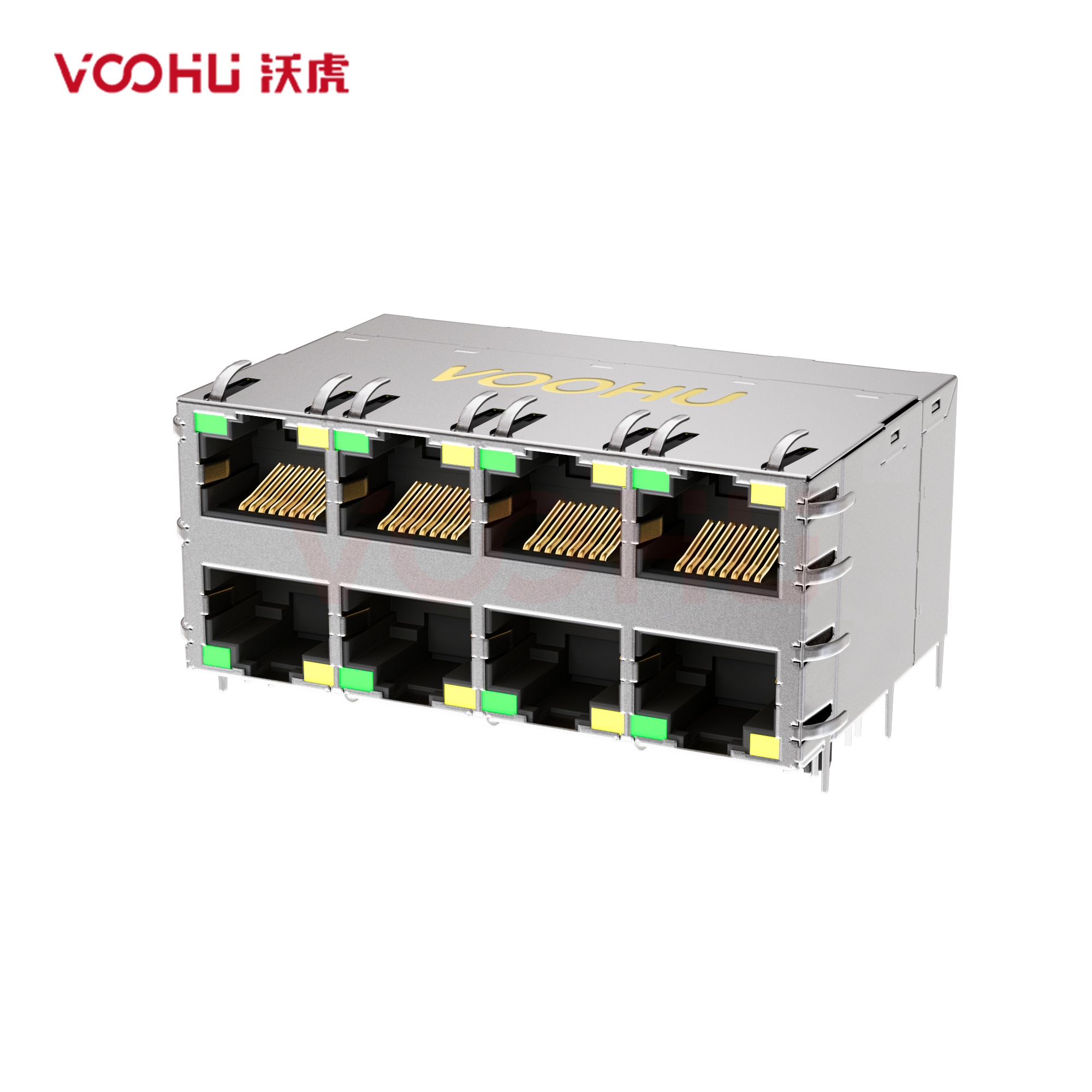 SYT24Q258DB2A10DP057 90&deg; 侧面插入 2*4 开口朝上/下 1000BASE G/Y  带POE DIP RJ45