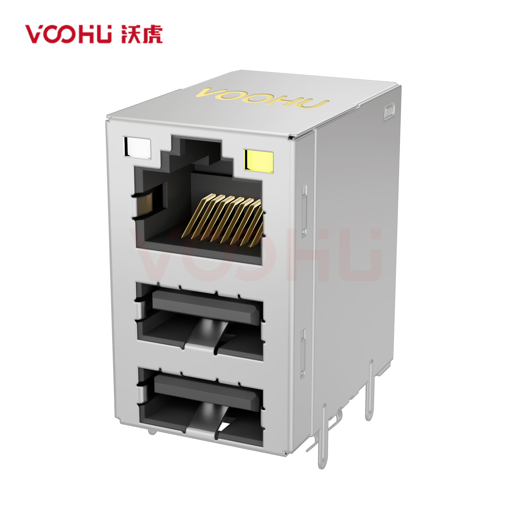 SYT711U2Q019AF5WDB291 90° 侧面插入 1*1 LED GO/Y DIP RJ45+双USB2.0 1000BASE