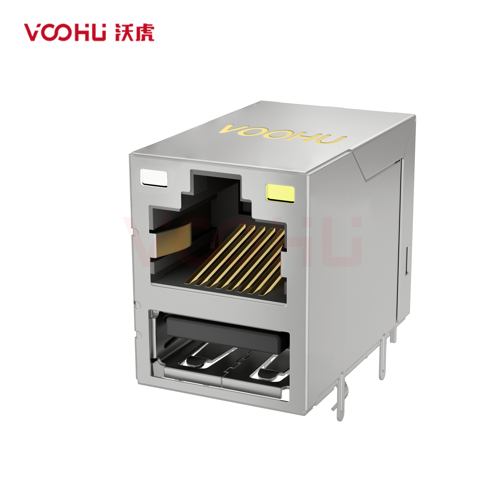 SYT611Q009AF5A1D（USB3.0)  90&deg; 侧面插入 1*1 开口朝上 100/1000M GO/Y  DIP RJ45+USB