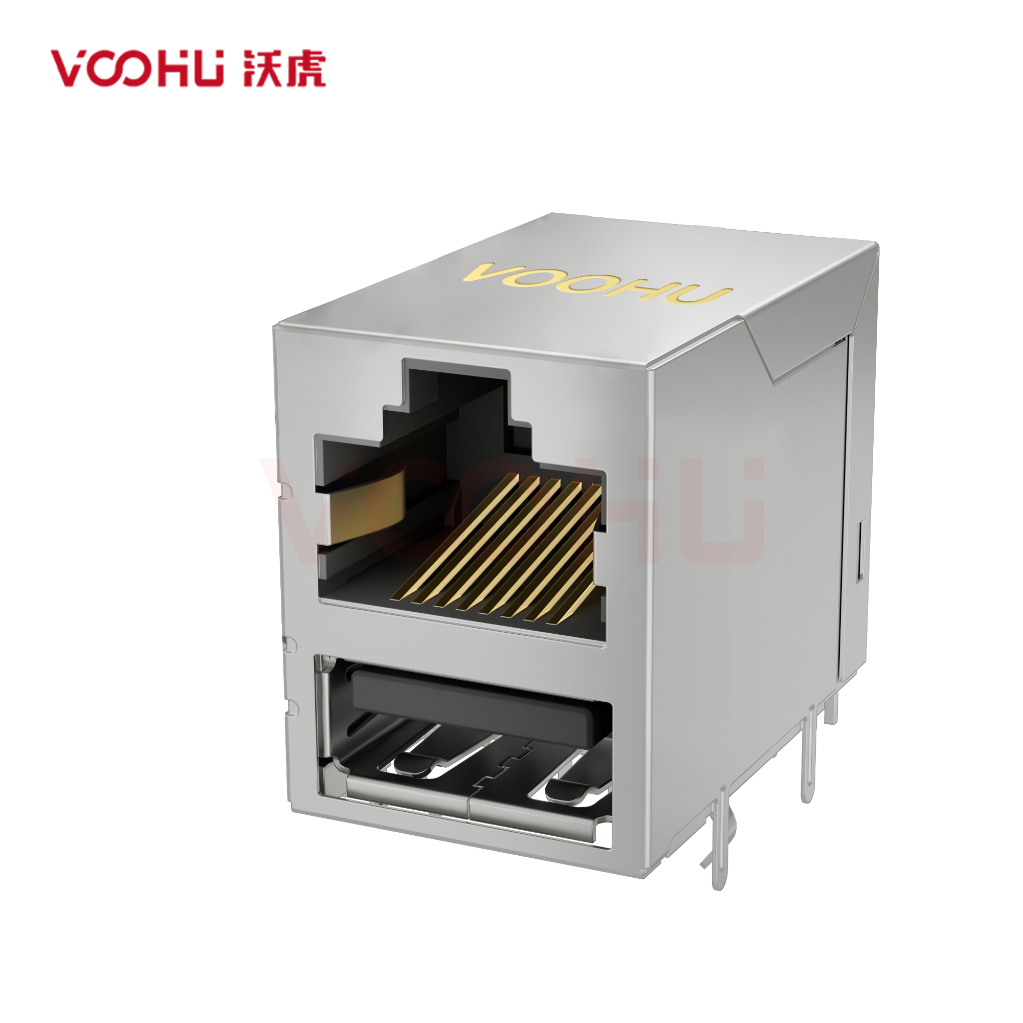 SYT611Q009GWW2D  90&deg; 侧面插入 1*1 开口朝上 100/1000M  DIP RJ45+USB
