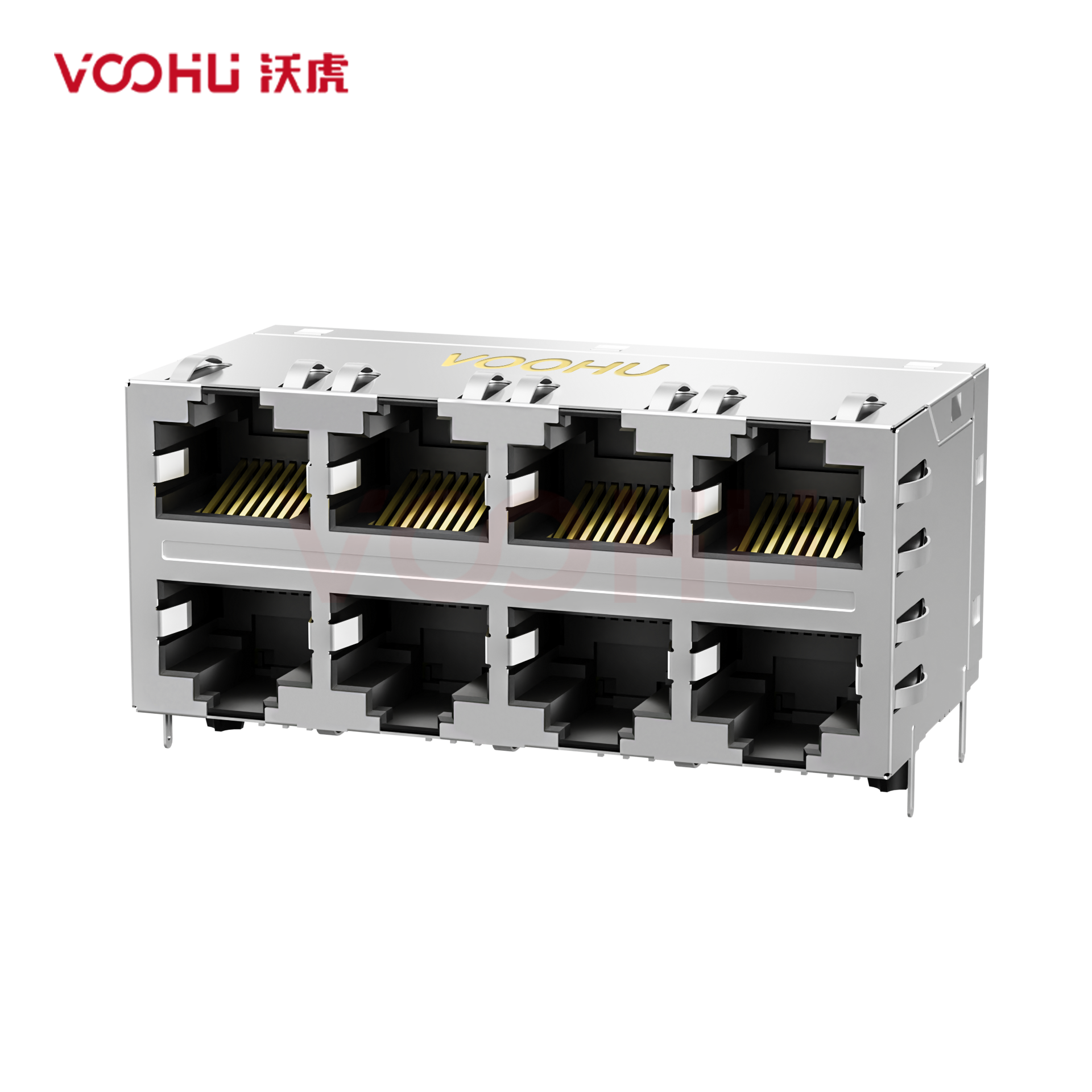 SYT24Q042HWA1D057 90&deg; 侧面插入 2*4 开口朝上/下 1000BASE  带屏蔽带弹片 DIP RJ45
