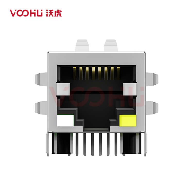 SYT111Q070FF5A1D 90&deg; 侧面插入 1*1 开口朝下 100/1000M  LED GO/Y 带屏蔽带弹片 DIP RJ45