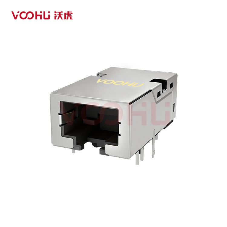 SYT1611Q002GWA2D057  90° 侧面插入 1*1 开口朝下 1000BASE DIP RJ45 (低高度)