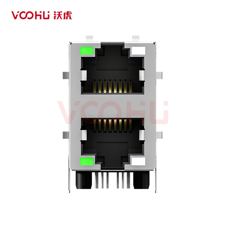 SYT21Q145DE3A2DDBB057 90&deg; 侧面插入 2*1 开口朝上/下 100/1000M LED G/GY 带弹片 DIP  RJ45