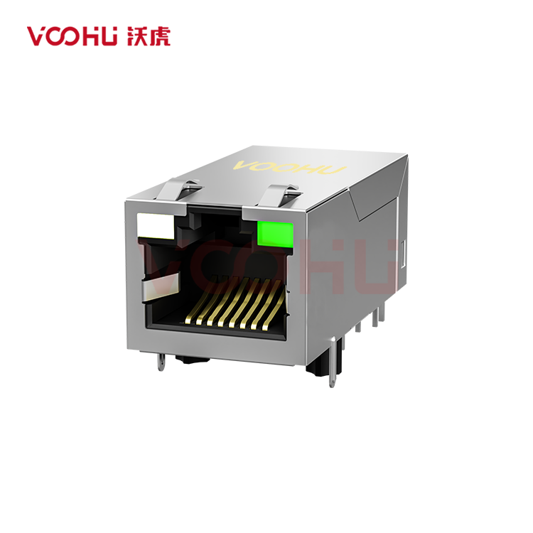 SYT411Q199DF3A1DPDBB(POE+)  90° 侧面插入 1*1 开口朝上 GY/G 1000BASE POE+ DIP RJ45