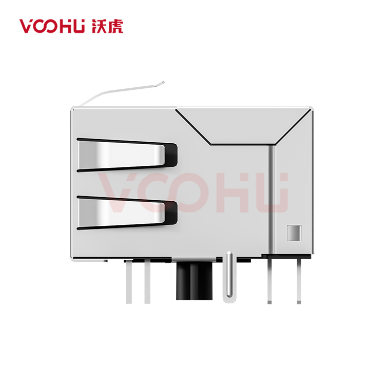 SYT111Q070FF5A1D 90&deg; 侧面插入 1*1 开口朝下 100/1000M  LED GO/Y 带屏蔽带弹片 DIP RJ45