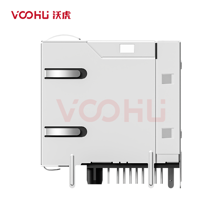 SYT24B010DN6A5DVB068  90&deg; 侧面插入 2*4 开口朝上/下 10/100M  带弹片 DIP RJ45