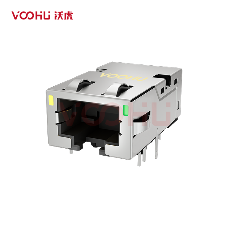SYT1611Q008FA1A10DB057  90° 侧面插入 1*1 开口朝下 1000BASE Y/G DIP RJ45(低高度)