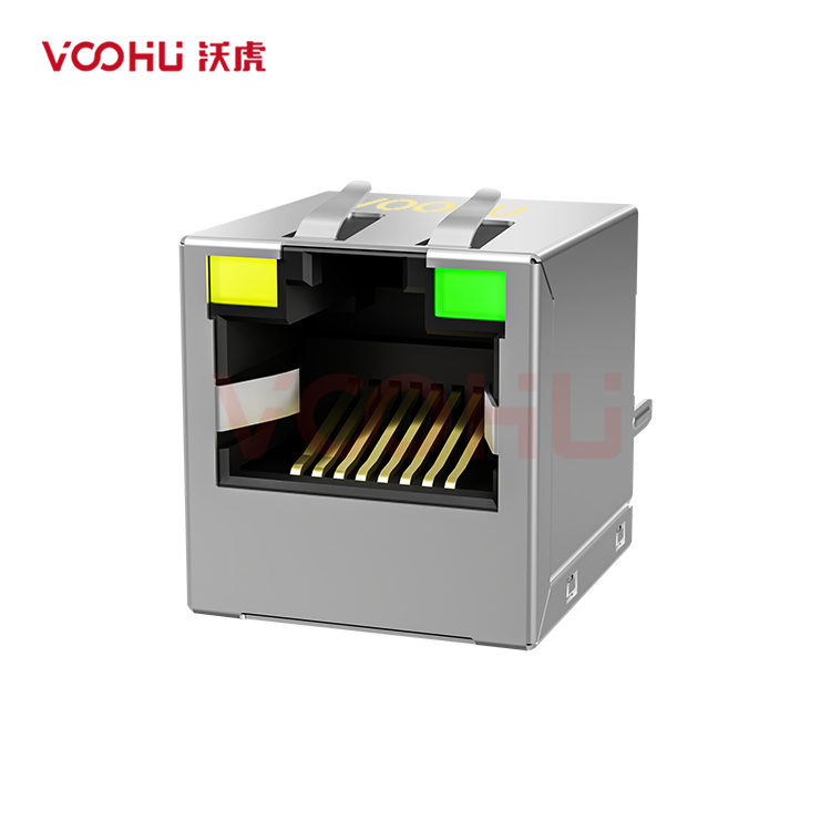 SYT511B002DA1A8D 180°立式  1*1 开口朝上 10/100M LED Y/G 带弹片  DIP RJ45