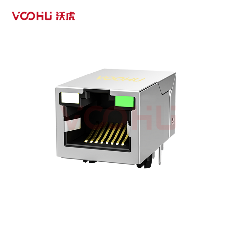 SYT311Q070AJ3A4DN  90&deg; 侧面插入 1*1 开口朝上 GY/G 100/1000M  DIP RJ45