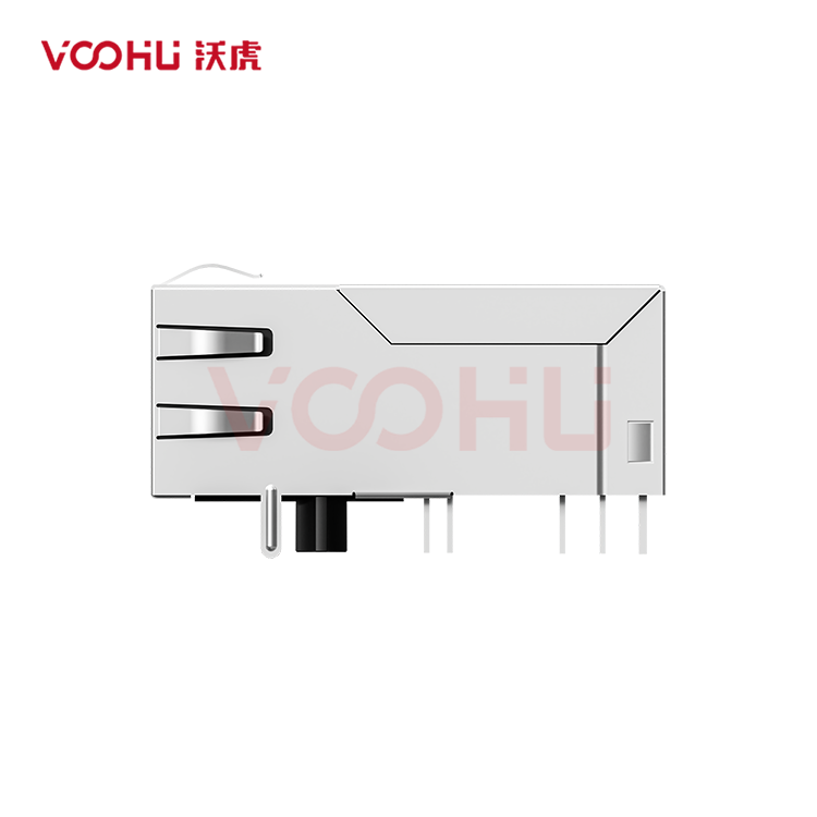 SYT411Q117DF5A1DP  90&deg; 侧面插入 1*1 开口朝上 100/1000BASE GO/Y 带弹 RJ45