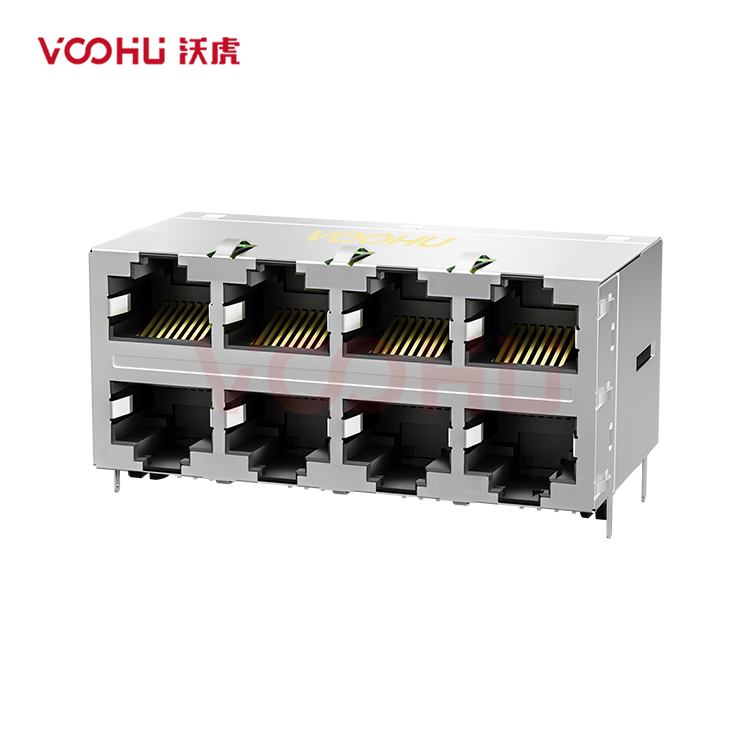 SYT24Q042HWA4D068  90&deg; 侧面插入 2*4 开口朝上/下 1000BASE DIP RJ45