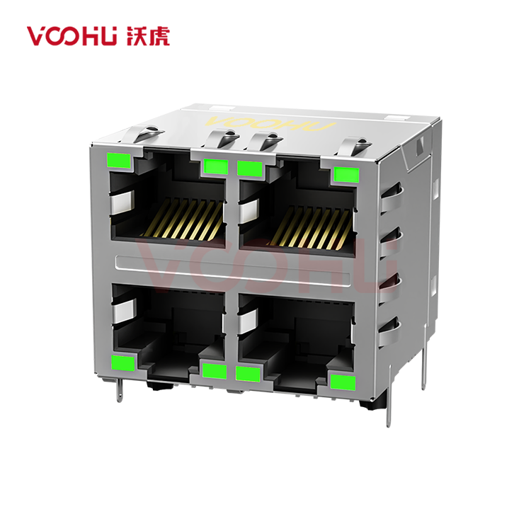 SYT22Q042DB3A2D057  90° 侧面插入  2*2 开口朝上/下 100/1000M LED G/G DIP 带弹片  RJ45