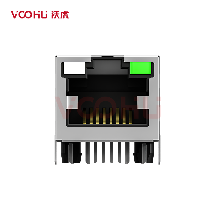 SYT311Q070AJ3A4DN  90&deg; 侧面插入 1*1 开口朝上 GY/G 100/1000M  DIP RJ45