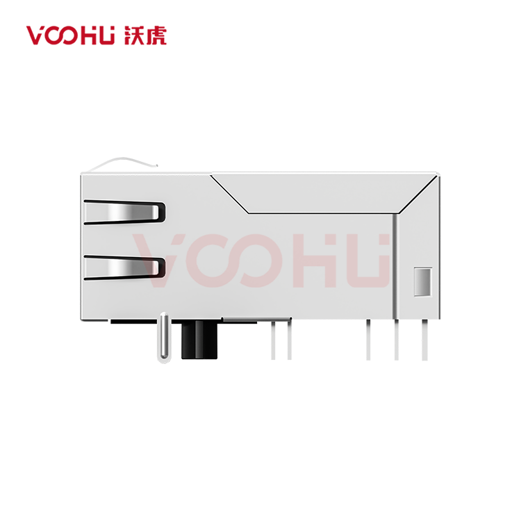 SYT411Q199DG1A1DP  90&deg; 侧面插入 1*1 开口朝上 GY/GY 1000BASE POE+ 带弹片 DIP RJ45