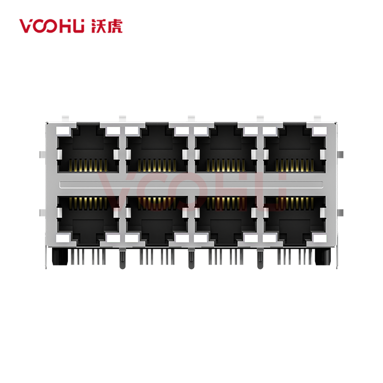 SYT24B010DN6A5DVB068  90&deg; 侧面插入 2*4 开口朝上/下 10/100M  带弹片 DIP RJ45
