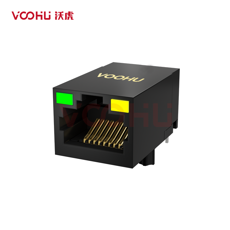 SYT411Q199JB2A1DP 90° 侧面插入 1*1 开口朝上 G/Y 1000BASE POE+ DIP RJ45