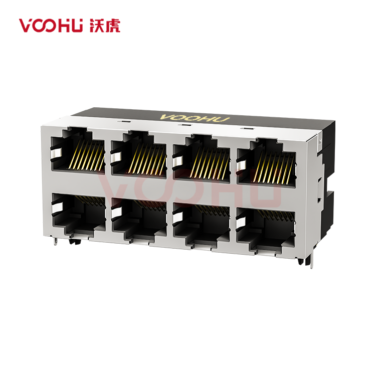 SYT59212488GWA1DY1EB052  90° 侧面插入 2*4 开口朝上/下 8P8C 短体 半包 DIP RJ45