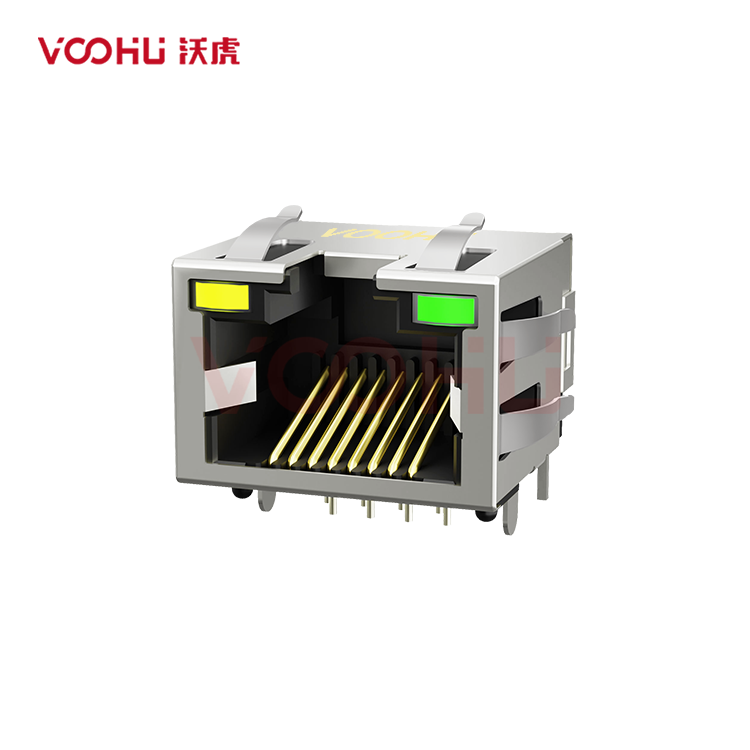 SYT60S1188DB1A6DY1008  90° 侧面插入 1*1 8P8C 带灯带弹 开口朝上/下  RJ45