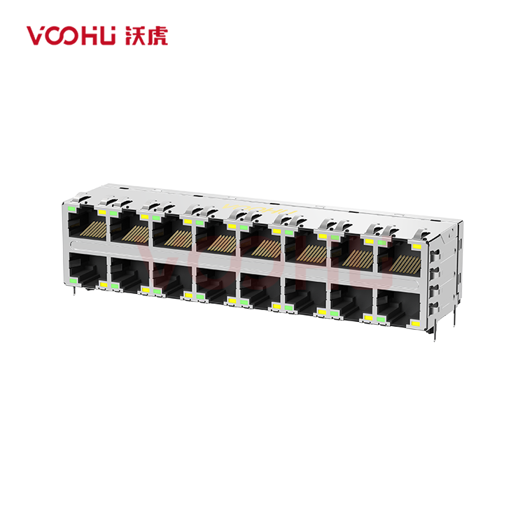 SYT28Q042DB2A1D057 90° 侧面插入 2*8 开口朝上/下 G/Y 100/1000M DIP RJ45
