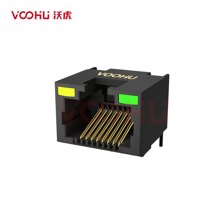 SYT60S1188JB1A6DY1008  90° 侧面插入 1*1 开口朝上 LED Y/G 带屏蔽 DIP RJ45（低高度）