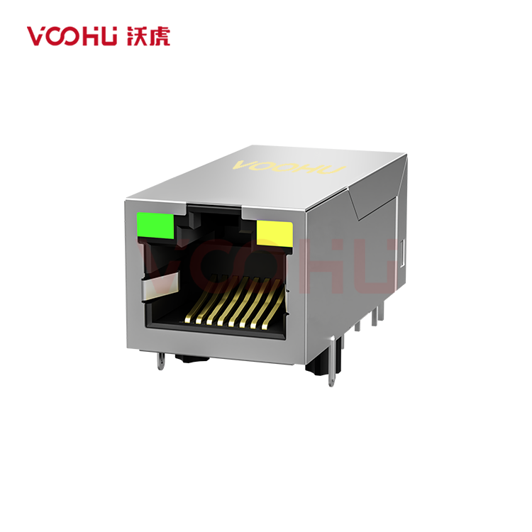 SYT411Q199AB2A1DP  90° 侧面插入 1*1 开口朝上 G/Y 1000BASE POE+ DIP RJ45