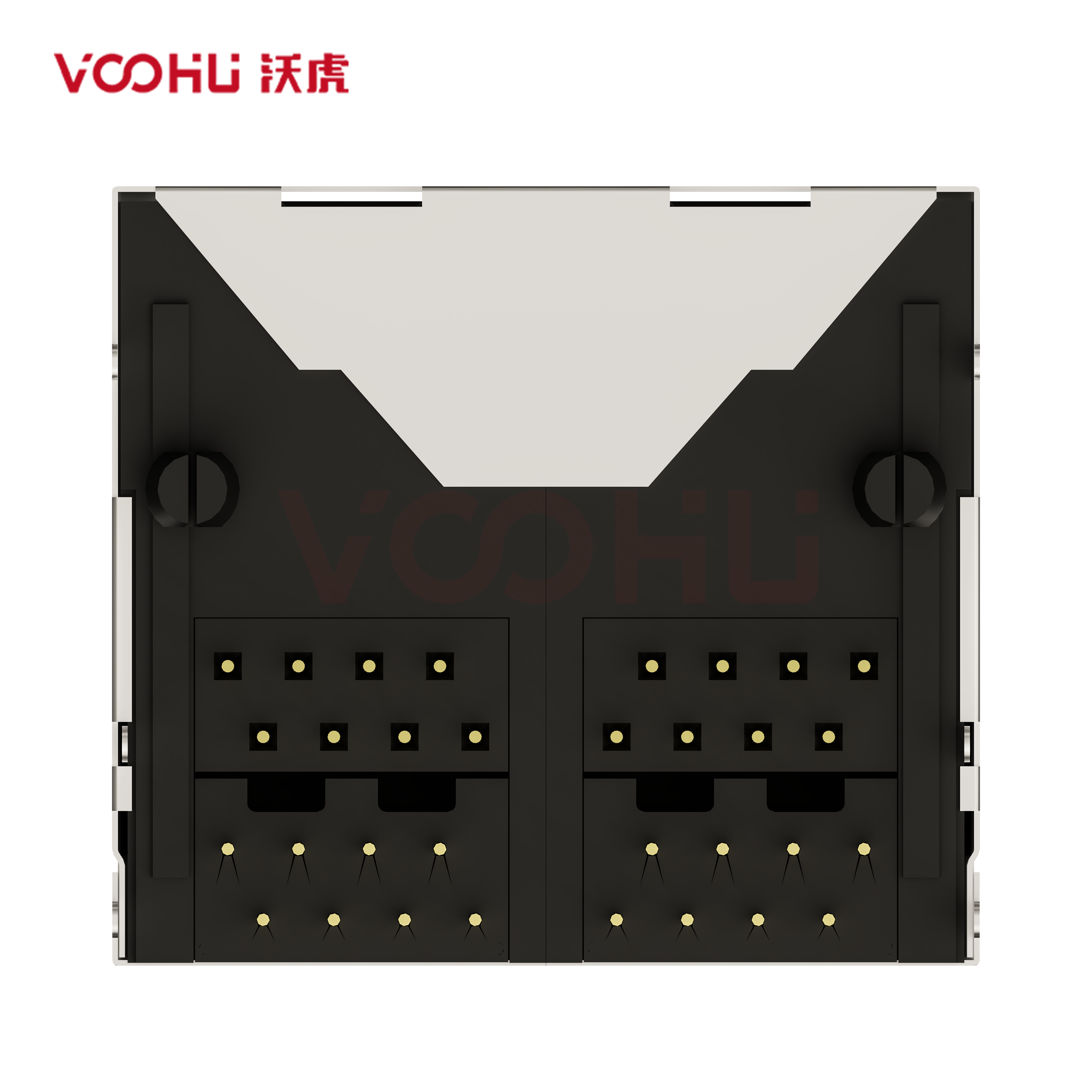 SYT59212288GWA1DY1E022 90&deg; 侧面插入 2*2 开口朝上/下 带屏蔽 DIP RJ45