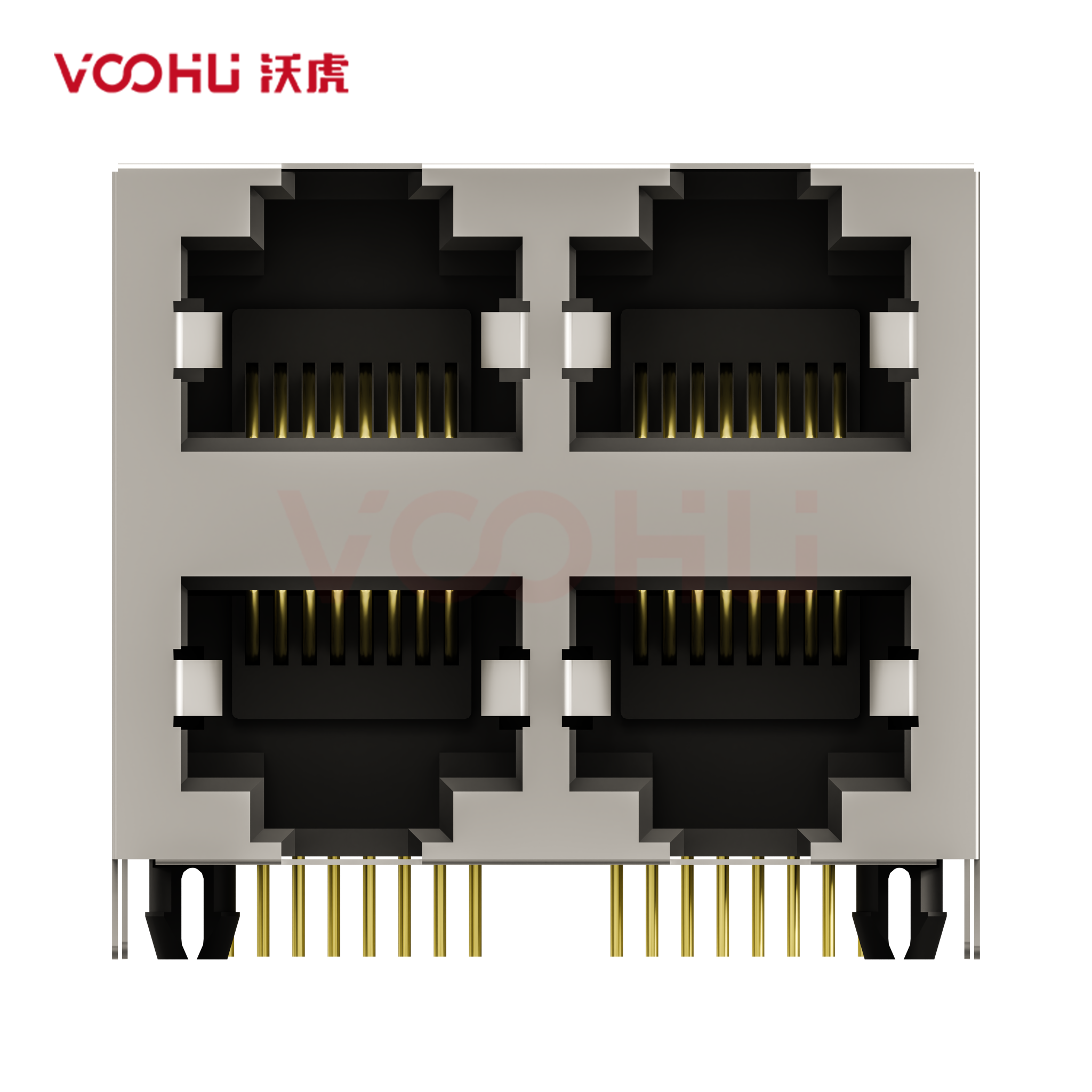 SYT59212288GWA1DY1E022 90&deg; 侧面插入 2*2 开口朝上/下 带屏蔽 DIP RJ45