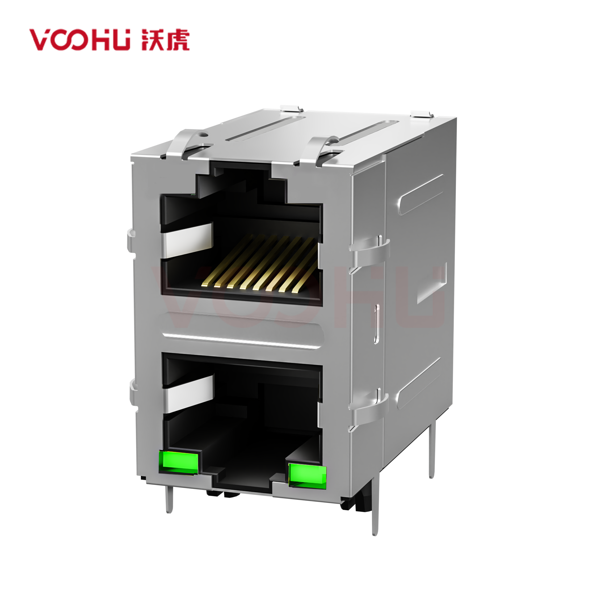 WH59G8281725C12  90°  2*1 开口朝上/下 100/1000M 底部双绿灯 带弹片 DIP  RJ45