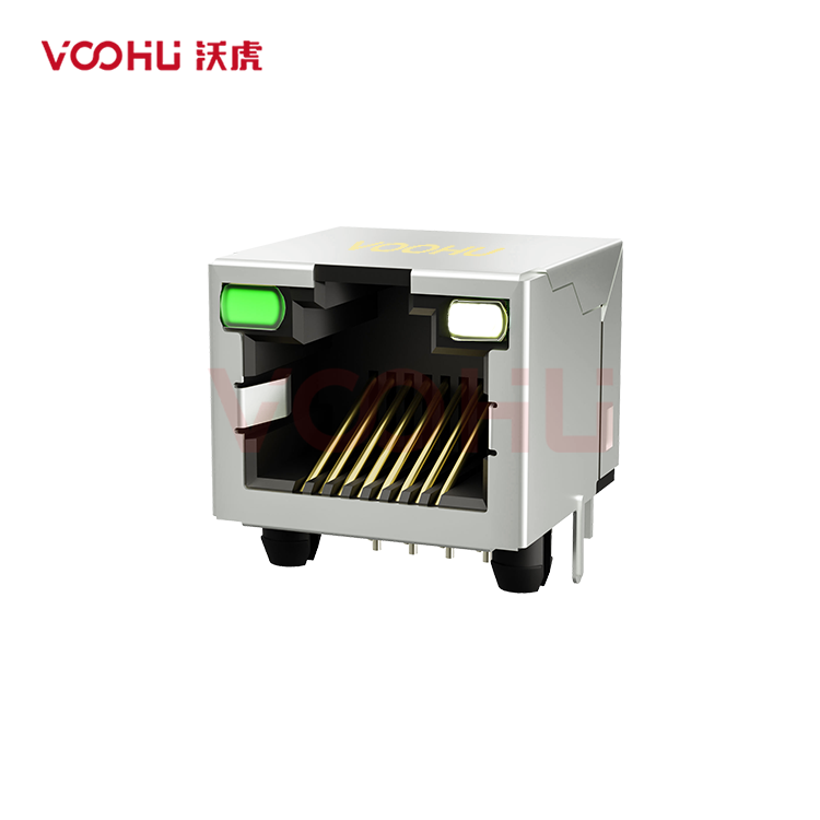 SYT561188AE6A3DY1027  90° 侧面插入 1*1 开口朝上  LED G/GO DIP RJ45