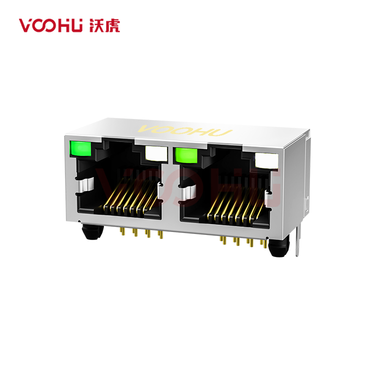 SYT561288AE6A3DY1027  90° 侧面插入 1*2 开口朝上 56带屏蔽  LED G/GO DIP RJ45
