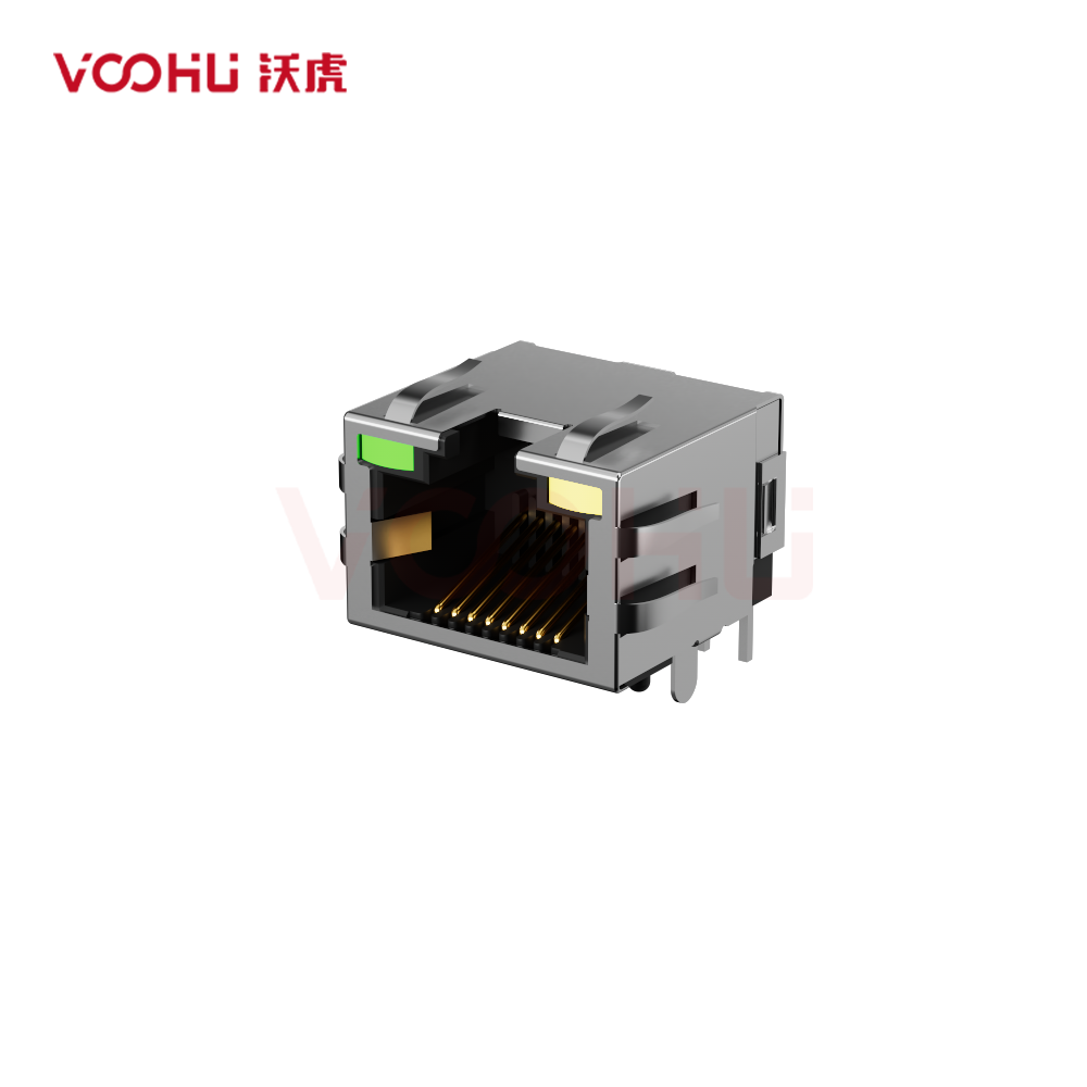 SYT60S1188DB2A6DY1008  90° 侧面插入 1*1 开口朝上 LED G/Y 带屏蔽 DIP RJ45