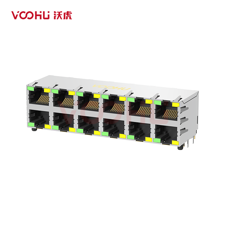 SYT26Q248DB2A5DP068 90&deg; 侧面插入 2*6 开口朝上/下 LED G/Y 1000BASE POE 720mA 带屏蔽 DIP RJ45