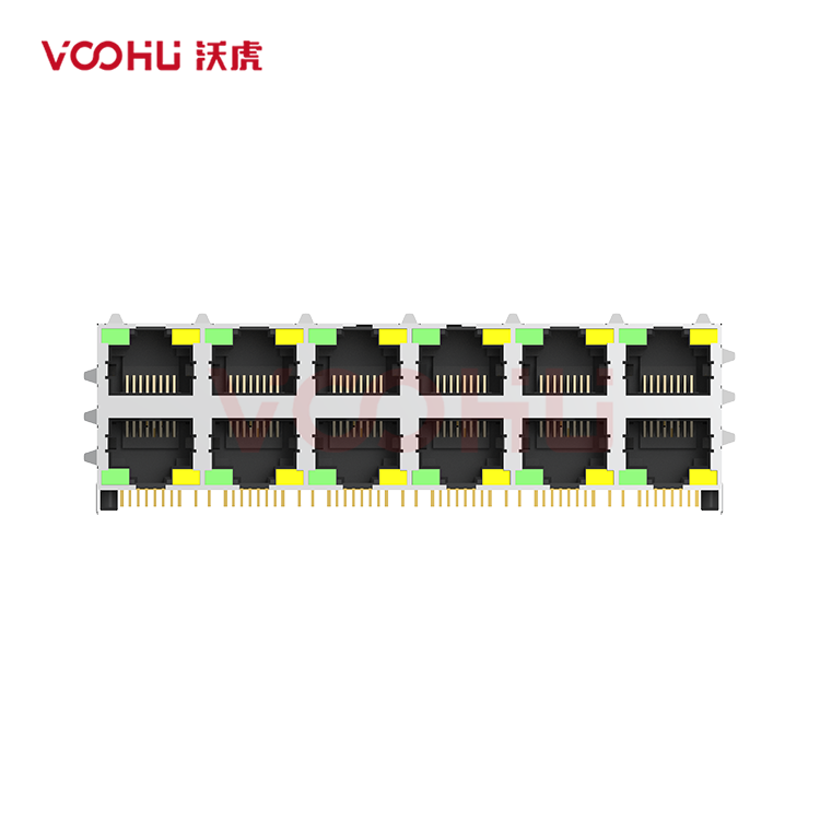 SYT26Q248DB2A5DP068 90&deg; 侧面插入 2*6 开口朝上/下 LED G/Y 1000BASE POE 720mA 带屏蔽 DIP RJ45