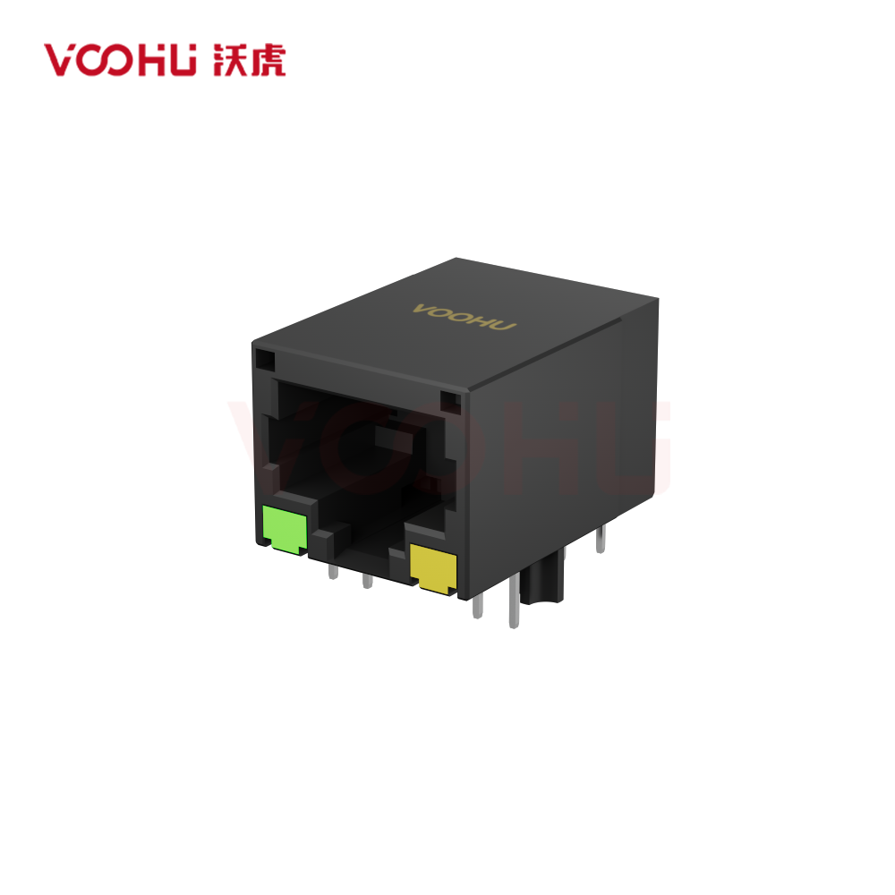 SYT111Q066JB2B1D 90&deg; 侧面插入 1*1 开口朝下 100/1000M  LED G/Y  DIP RJ45