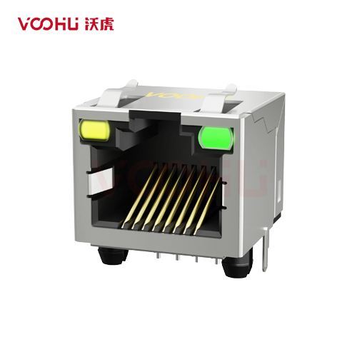 SYT561188DF3A1DB4DB 90° 侧面插入 1*1 开口朝上 通 56带灯带翅带屏蔽 DIP RJ45