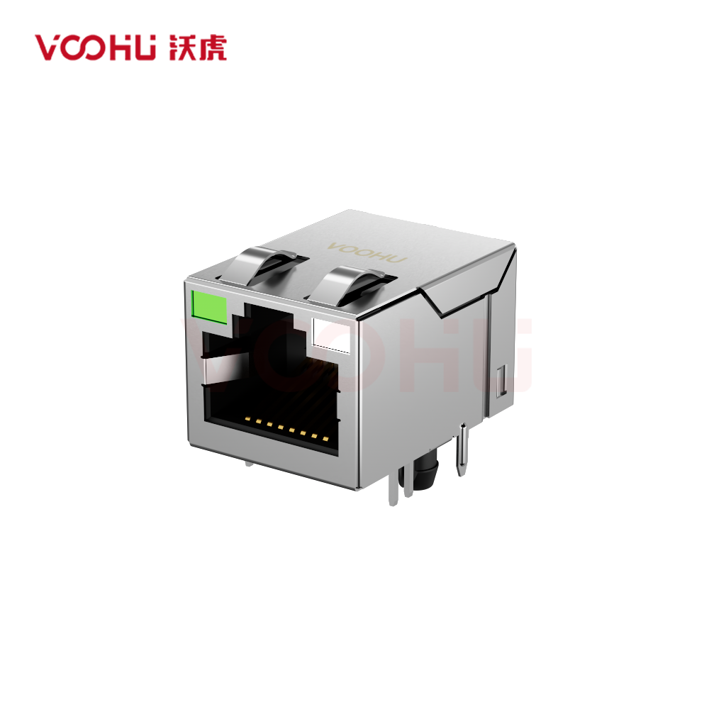 SYT211Q149FE3A4D  90&deg; 侧面插入 1X1  1000BASE  LED灯 G/GY RJ45