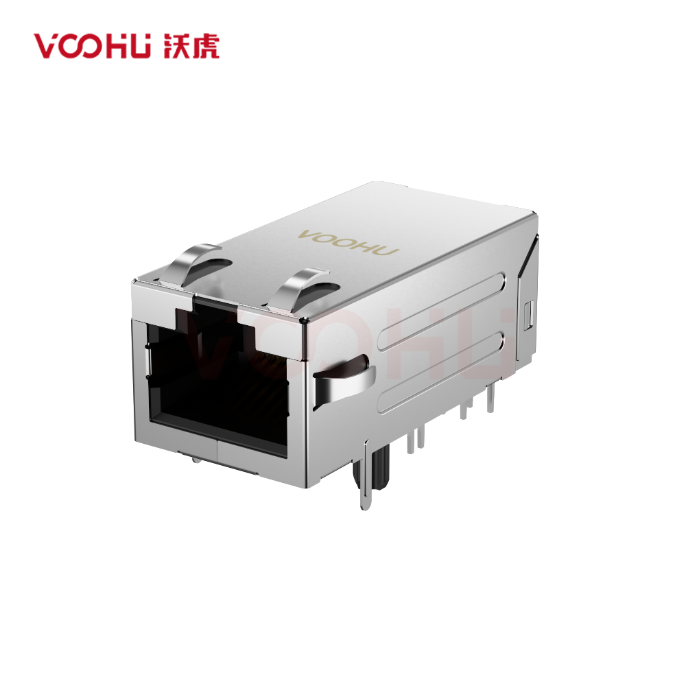 SYT411Q394HWA2DPB1057(10G) 90&deg; 侧面插入 1*1 开口朝上 10G POE+ 60W DIP RJ45
