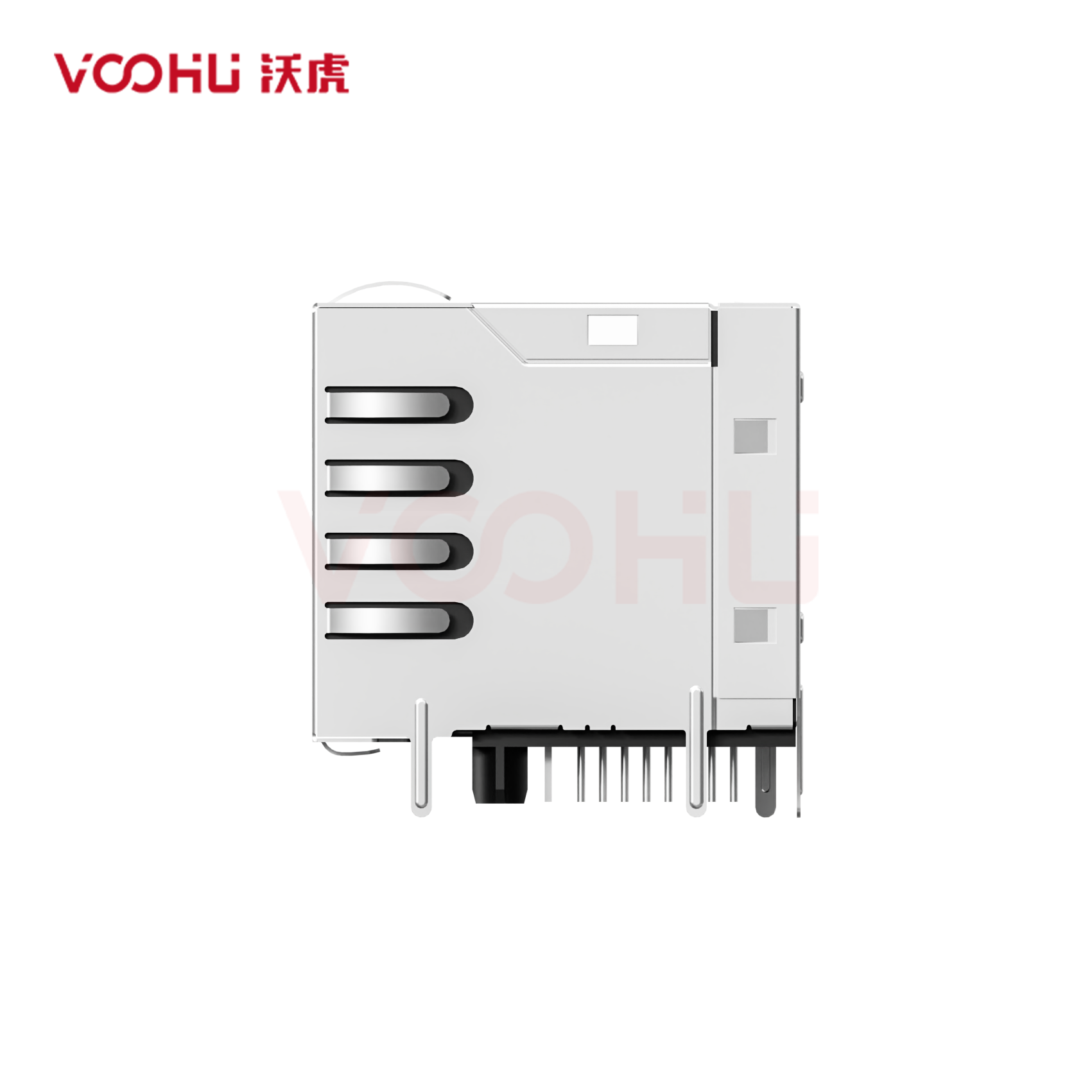 SYT21Q271DG1A2DPB1057  90&deg; 侧面插入 2X1 10G POE+ LED灯 带弹片 RJ45