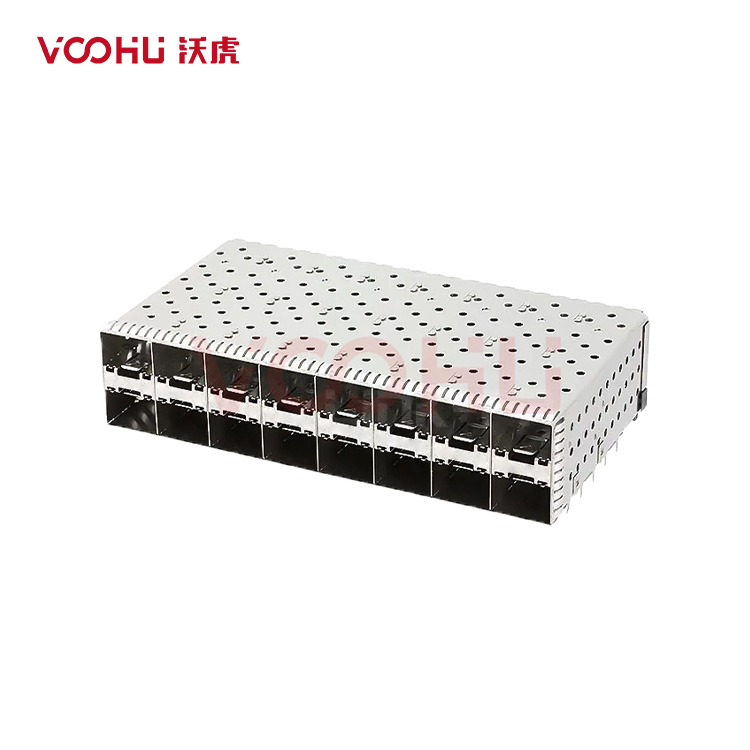 WHSFP16128F007 SFP+ 2×8 10G Press-Fit Cage+Connector SFP镀金厚度30U 镀镍30U 光纤笼子