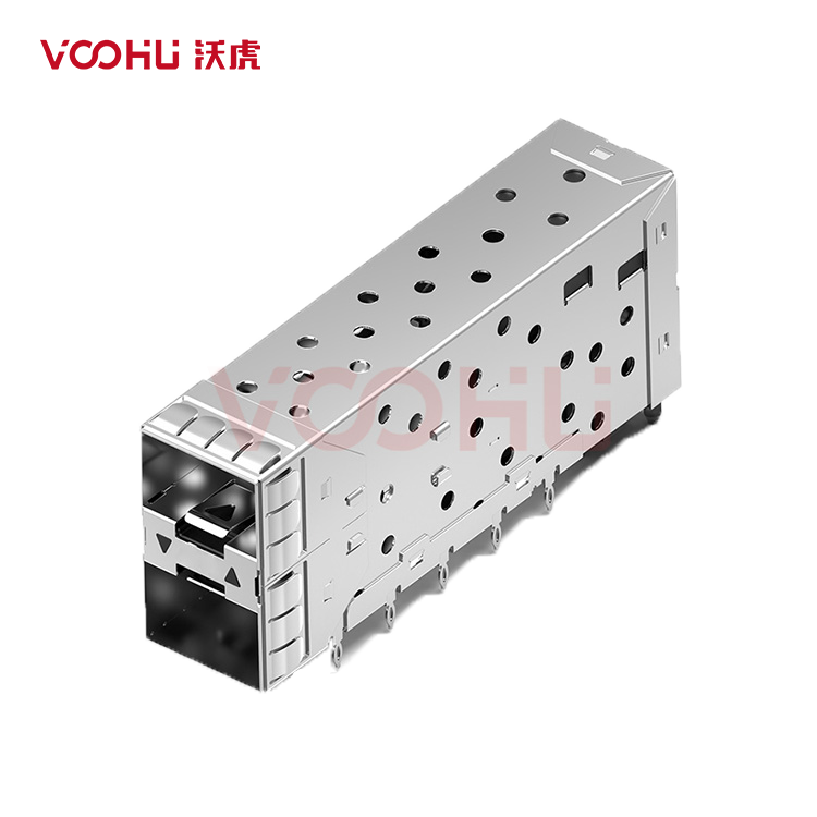 WHSFP15221D009  SFP+ 2×1 10G Press-Fit  Cage+Connector SFP镀金厚度15U 光纤笼子