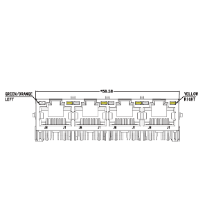 SYT414Q874DF5A2DPB057  90&deg; 侧面插入 1*4 开口朝上 100/1000M  POE++  LED GO/Y DIP RJ45