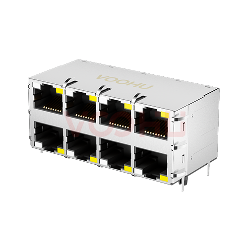 WH59G8284623C12 1000BASE 2*4 90&deg; 开口上下 LED(左绿黄 右黄)