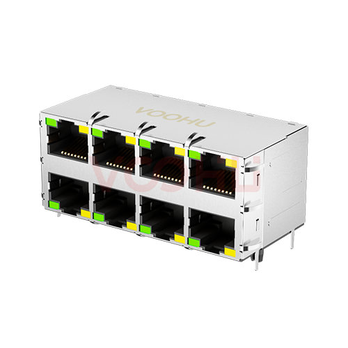 SYT24Q042DB2A4D068  90&deg; 侧面插入 2*4 开口朝上/下 1000BASE G/Y DIP RJ45