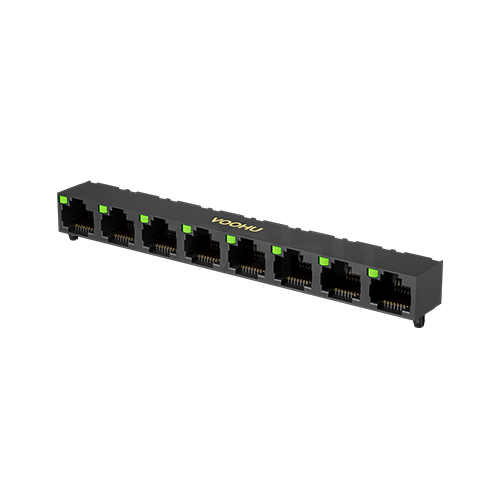 WH56A1888C011101 1*8 90&deg; 开口朝上 DIP LED左绿灯 RJ45连接器