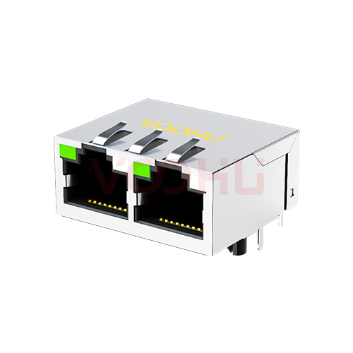 SYT312Q090DE3A4DDBN 90&deg; 侧面插入 1*2 开口朝上 1000BASE LED G/GY  DIP RJ45
